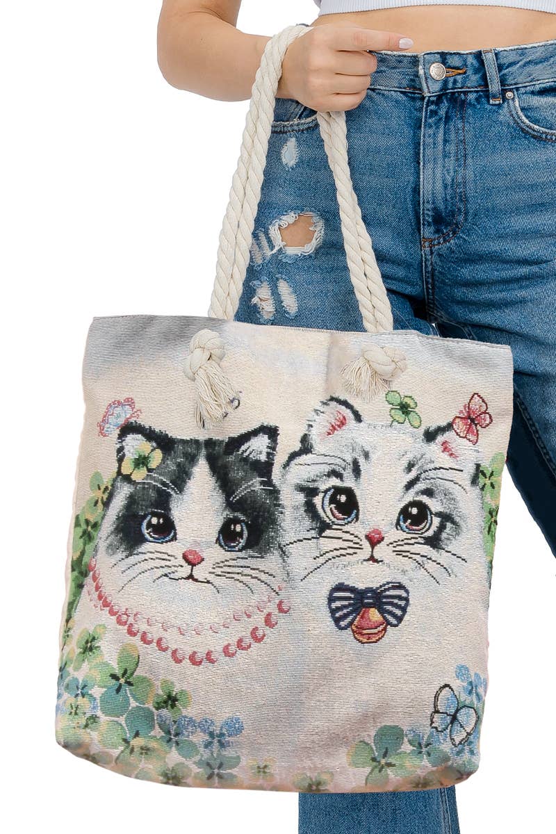 Kitty Cat Duo Tapestry Canvas Beach Tote