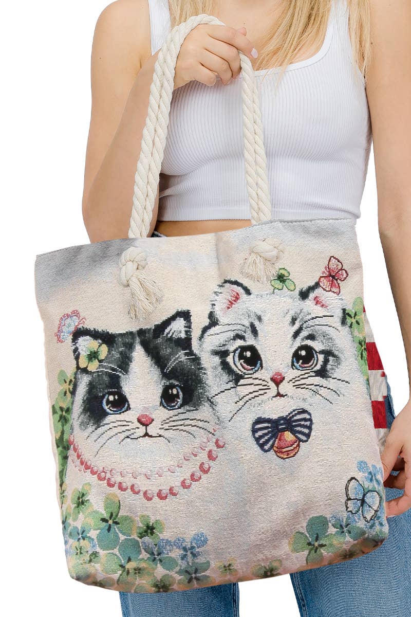 Kitty Cat Duo Tapestry Canvas Beach Tote