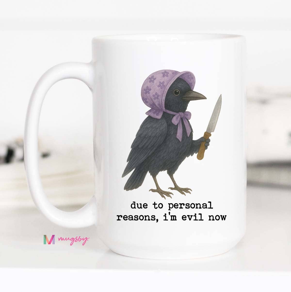 Funny Evil Crow Mug, Ceramic Coffee Mug for Gift Shops: 11oz / All white