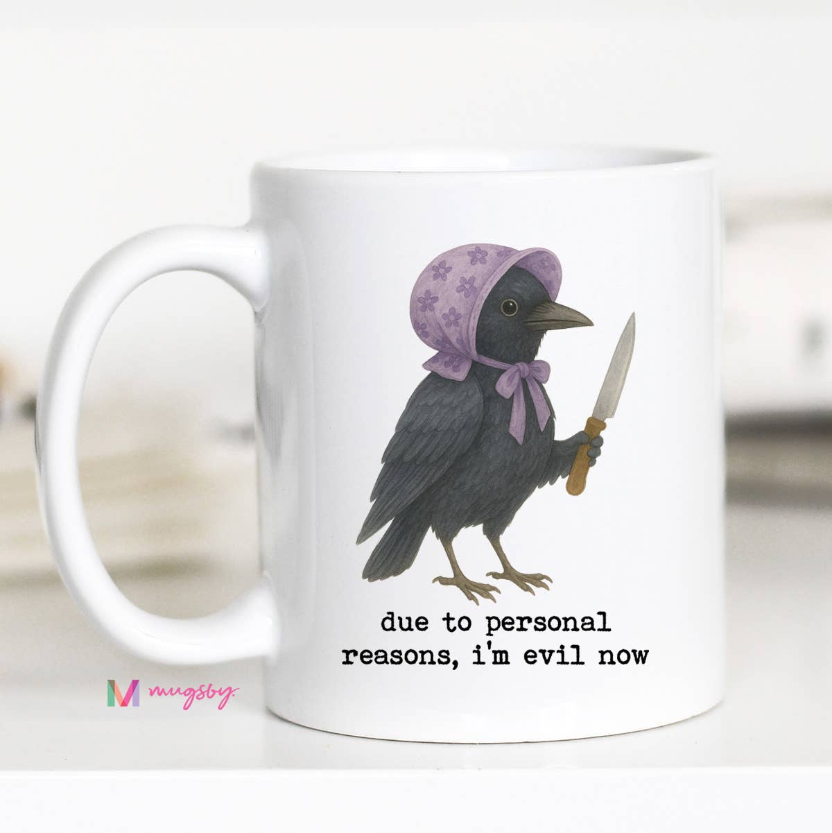 Funny Evil Crow Mug, Ceramic Coffee Mug for Gift Shops: 11oz / All white
