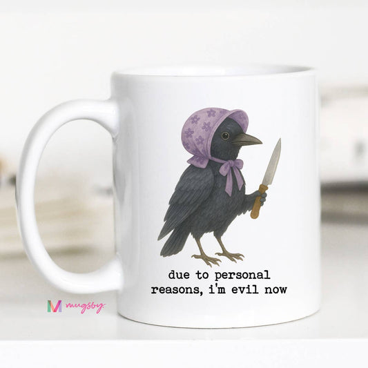 Funny Evil Crow Mug, Ceramic Coffee Mug for Gift Shops: 11oz / All white