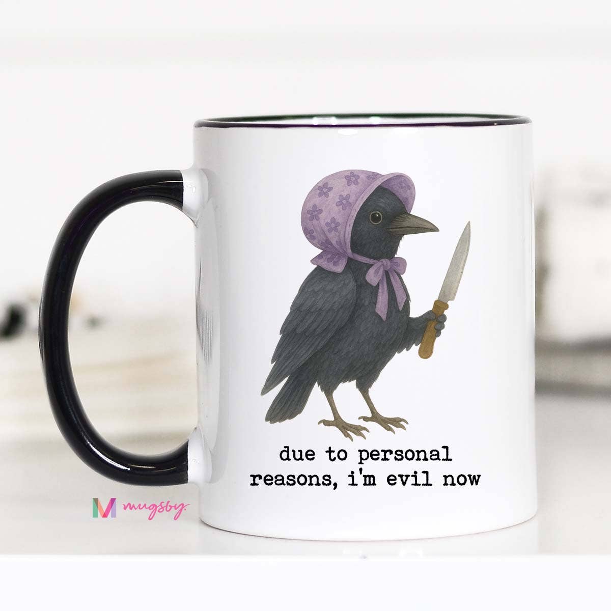 Funny Evil Crow Mug, Ceramic Coffee Mug for Gift Shops: 11oz / All white