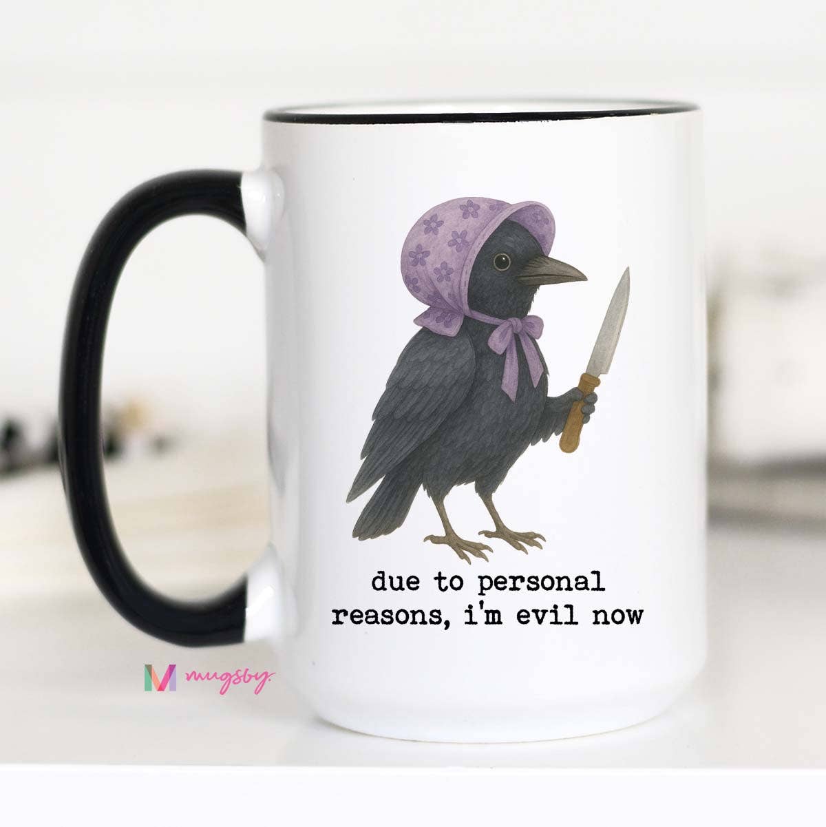 Funny Evil Crow Mug, Ceramic Coffee Mug for Gift Shops: 11oz / All white